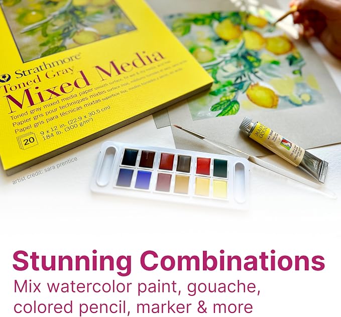 Strathmore 300 Series Mixed Media Pad, Toned Gray, Tape Binding, 184lb (300gsm), 20 Sheet, 9x12 inch, 1 Count