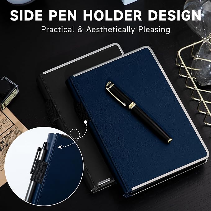 MINICAGIE Journal Notebook for Men Women Gifts Hardcover Leather Mens Journals for Writing 288 Pages 100 Gsm Paper Thick Journaling Notebooks for Work Diary, 5.7x8.3 In, Blue