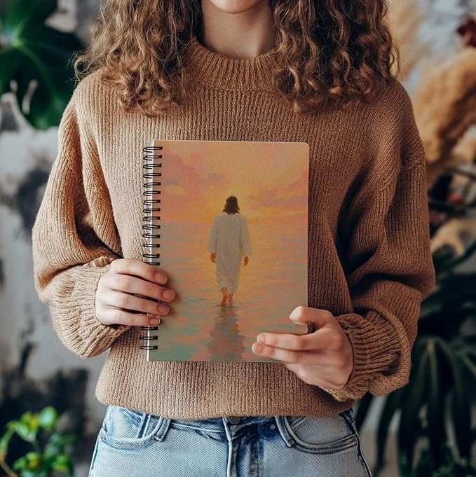 bitCNY Sunset Walk with Jesus Journal – Christian Faith Notebook – Spiritual Writing Pad for Devotion and Reflection, Spiral Bound 5.5x8.3 Inches