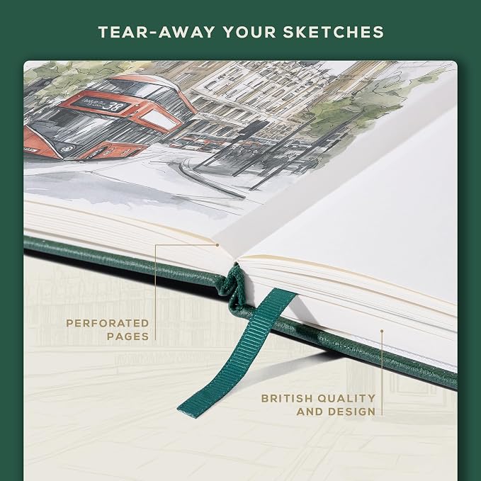 BEECHMORE BOOKS A5 Mixed Media Sketchbook - 5.8"x8.3" Hardcover Lay-Flat Art Journal, 160 GSM / 98 lb Professional Perforated Paper, Gift Box, for Drawing, Ink and Light Watercolor