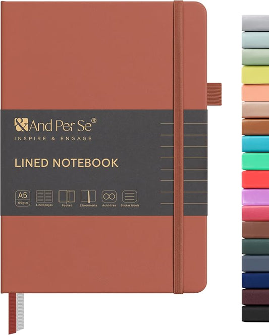 &And Per Se Lined Journal Notebook, 160 Pages, A5 5.7 x 8 inches College Ruled Thick Paper Notebook Journals for Writing, Hardcover Notebooks for Women Men Office School (1 Pack, Terracotta)