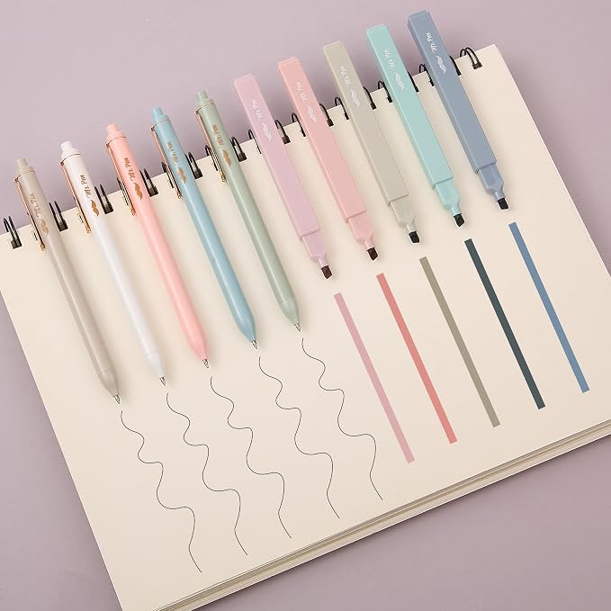 Mr. Pen- Aesthetic Highlighters and Gel Pens, 10 Pack | Assorted Colors Bible Highlighters No Bleed, Black Ink Gel Pens, Fast Dry and No Smear for Bible Journaling, Planner