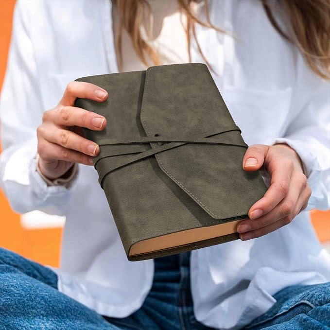 MINICAGIE Vintage Journal for Women Men Leather Bound Journaling Notebook Diary 160 Pages Book of Shadows Journal Soft Cover Journals for Writing Travel Gifts, 5.9x 8.6 in, Green