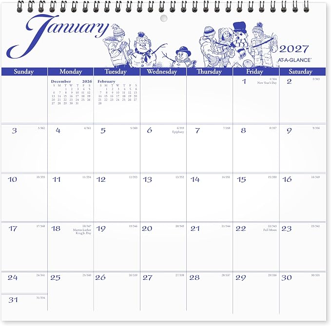 AT-A-GLANCE 2027 Wall Calendar, Monthly, 12" x 12" Planner, Unruled Daily Blocks, Illustrator's Edition (G10001727)