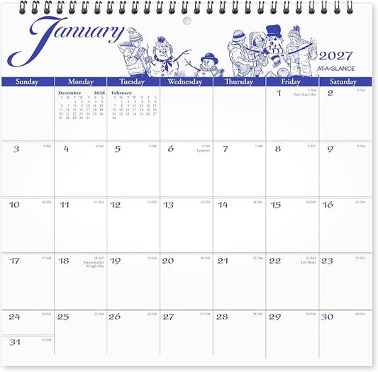 AT-A-GLANCE 2027 Wall Calendar, Monthly, 12" x 12" Planner, Unruled Daily Blocks, Illustrator's Edition (G10001727)