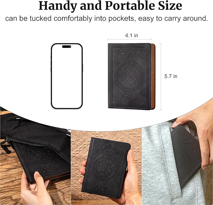 CAGIE 3 Pack Small Notebook for Men Soft Cover Pocket Notebook Leather Journals for Writing, 672 Lined Pages Mini Notebooks for Work 3x5, A6 Little Notebook, Black