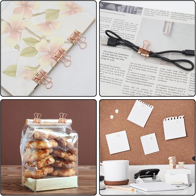Office Supplies Set, Paper Clips, Push Pins and Binder Clips Set with Box for Office, School and Home(Rose Gold)