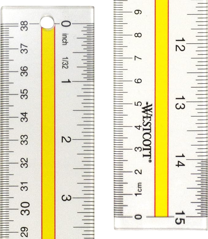 Westcott Acrylic Data Highlight Reading Ruler with Tinted Guide, 15" Clear (Pack of 2)