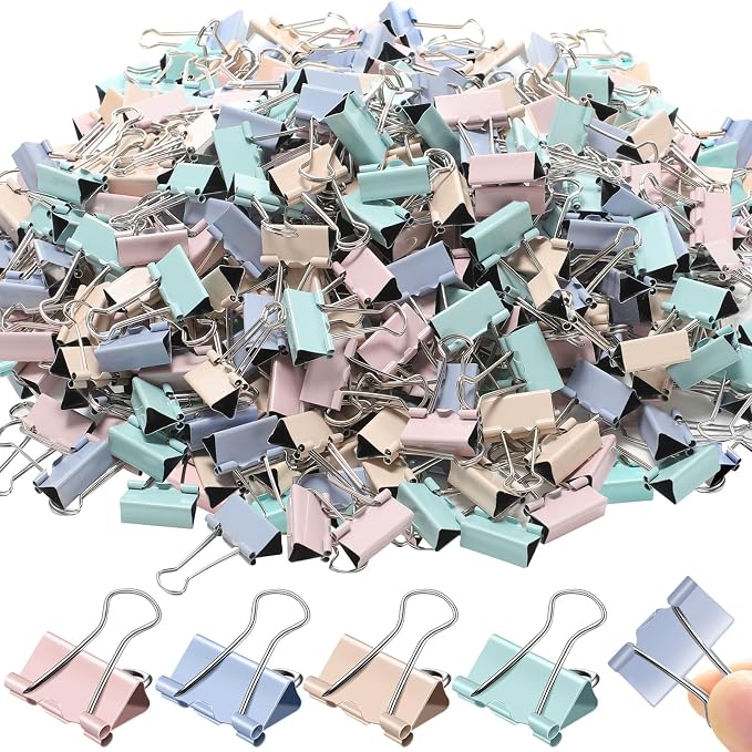 Jetec 500 Pieces 1 Inch Pastel Binder Clips Medium Colorful Paper Clamps Metal Paper Clips for Teachers Students Classroom Business Office and School Office Supplies