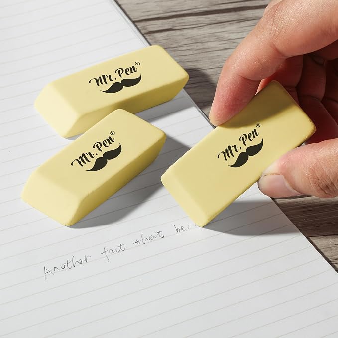 Mr. Pen- Pencil Eraser, 12 Pack, Yellow | Large Latex Free Block Erasers for School, Office, Art Sketching, Homework, Exams, Clean Smudge-Free Correction