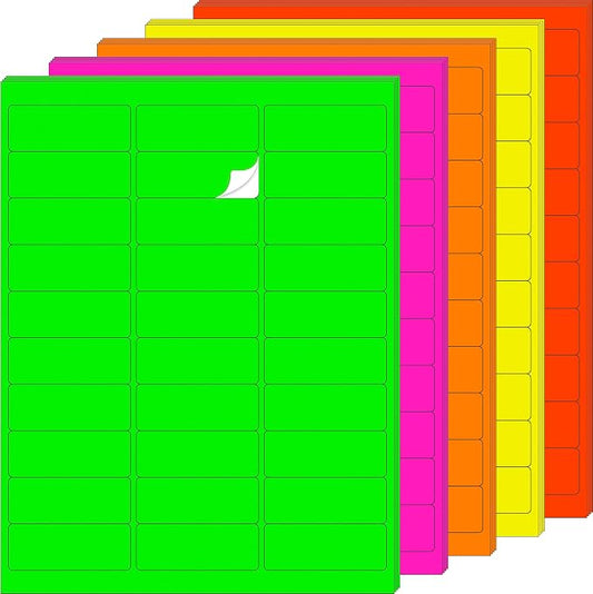 YSHIHE Fluorescent Shipping Address Labels,1" x 2-5/8" Neon Label 600 PCS | 5 Colors Neon Stickers for Inkjet or Laser Printer for Moving Lables,Mailing Shipping Envelopes and Organization 20 Sheets
