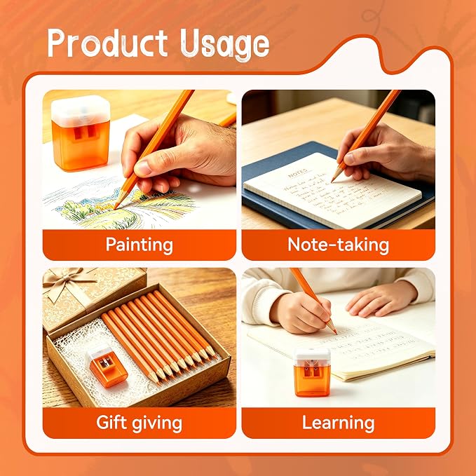 12 Piece Orange Colored Pencils Set with Sharpener, Pre-Sharpened Professional Wooden Art Pencils for Artists Drawing and Sketching, Premium Colored Tone Supplies Delivering Detailed Painting(Orange)