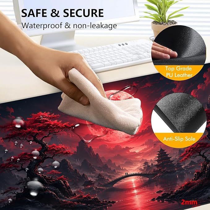 Large Heated Mouse Pad–31.5" x 13" Desk Mat for Office | 3 Adjustable Heat Levels,Auto Shut-Off After 3 Hours for Safety,Keeps Hands Warm While Working，Blood Moon Scenery