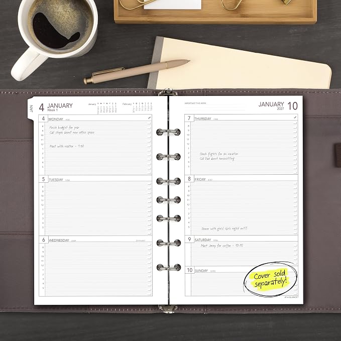 AT-A-GLANCE 2027 Planner Refill, Weekly, 5.5" x 8.5", Desk Size 4, 7-Ring Loose-Leaf (061-285Y-27)