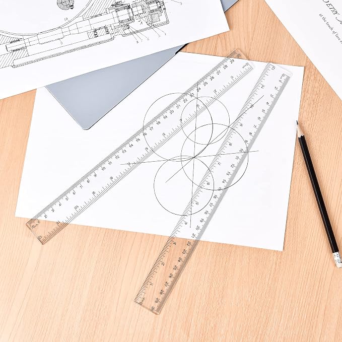Unjoo Clear Plastic Ruler 6 Inch+12 Inch Straight Ruler, for School, Office | Shatterproof Rulers, with Inches and Centimeters, Easy-to-Read Markings, Plastic Drafting Measuring Ruler