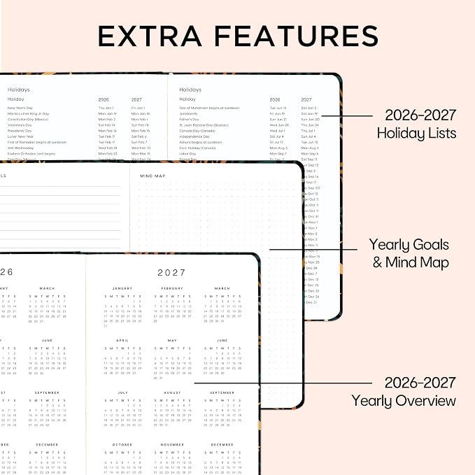 And Per Se Undated Academic Planner, Weekly & Monthly Planner with Goal & Habit Tracker, A5 Hardcover, Lunar Leaf