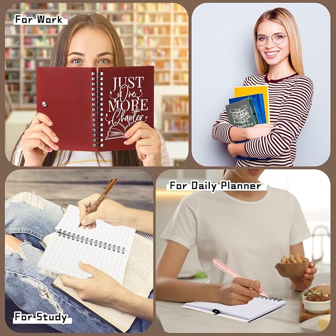 Thenshop 12 Sets Book Lover Gift Librarian Inspirational Spiral Notebook Pen Bulk Book Club Gift Reading Journal Librarian Back to School Gifts for Women Reader Teacher Bookish Bookworm (Retro Color)