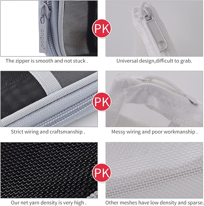 EASTHILL Grid Mesh Pen Pencil Case with Zipper Clear Makeup Color Pouch Cosmetics Bag Multi-Purpose Travel School Teen Girls Transparent Stationary Bag Office Organizer Box for Adluts(Black) Boys