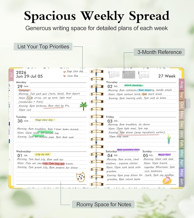 Academic Planner 2026-2027, Hardcover Weekly and Monthly Calendar Planner from July 2026 - June 2027, Daily Agenda Planners with Tabs, College School Organizer for Student Teacher, A4 (8.5" x 11"), Blue Floral