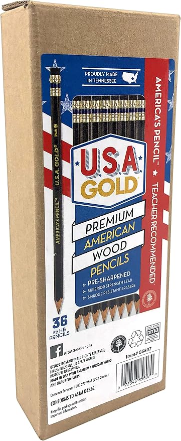 RoseArt U.S.A. Gold Pre-Sharpened American Wood Cased #2 HB Black Pencils, 36 Pack