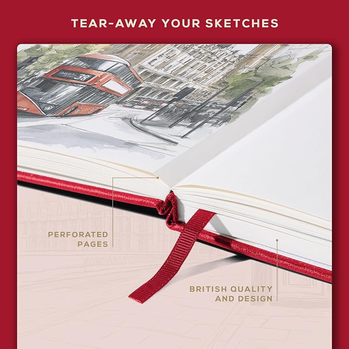 Beechmore Books Square Mixed Media Sketchbook - 8"x8" Professional Art Journal, 160 GSM / 98 lb Ivory Paper, Perforated Pages, Vegan Leather Hardcover, Lay-Flat Design for Drawing & Doodling