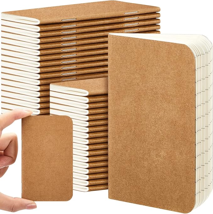 Outus 36 Pcs Pocket Notebook Mini Journal 2.5" x 4" Kraft Paper Mini Notepad Bulk Softcover Pocket Notepad Memo Diary Subject Notebooks for Student Travel School (Brown,Blank Cover)