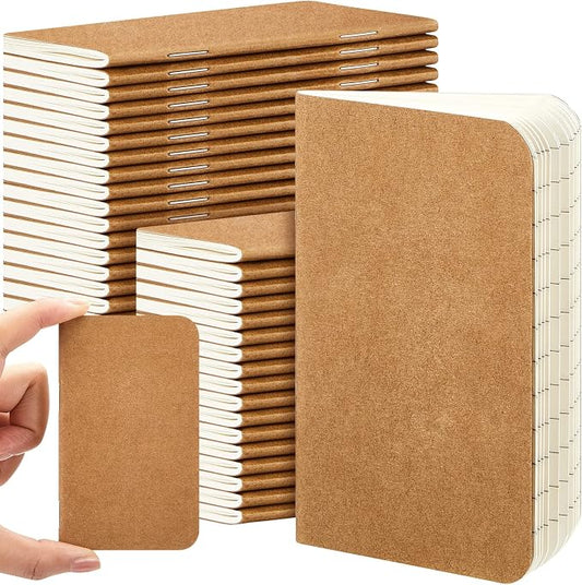 Outus 36 Pcs Pocket Notebook Mini Journal 2.5" x 4" Kraft Paper Mini Notepad Bulk Softcover Pocket Notepad Memo Diary Subject Notebooks for Student Travel School (Brown,Blank Cover)
