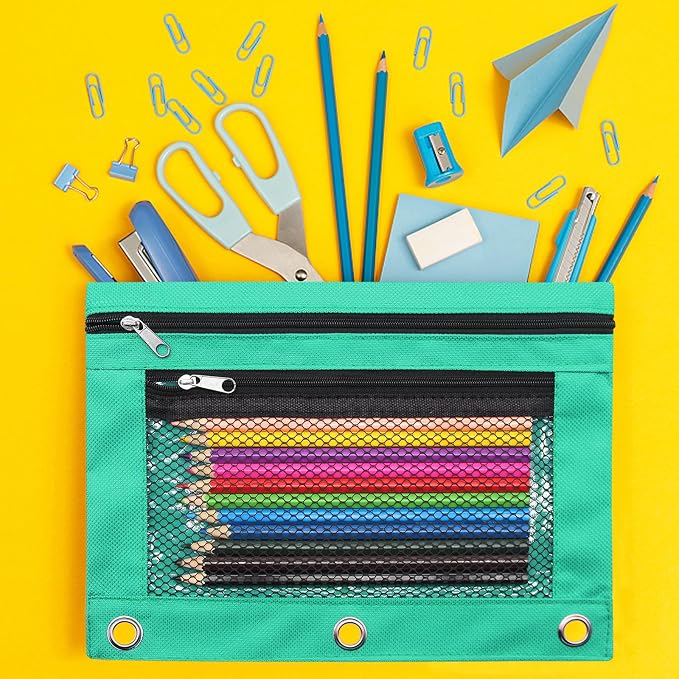 Pencil Pouch for 3 Ring Binders Zippered Pencil Case Canvas Pencil Bag with 2 Compartments (Set of 2, Pastel Green)