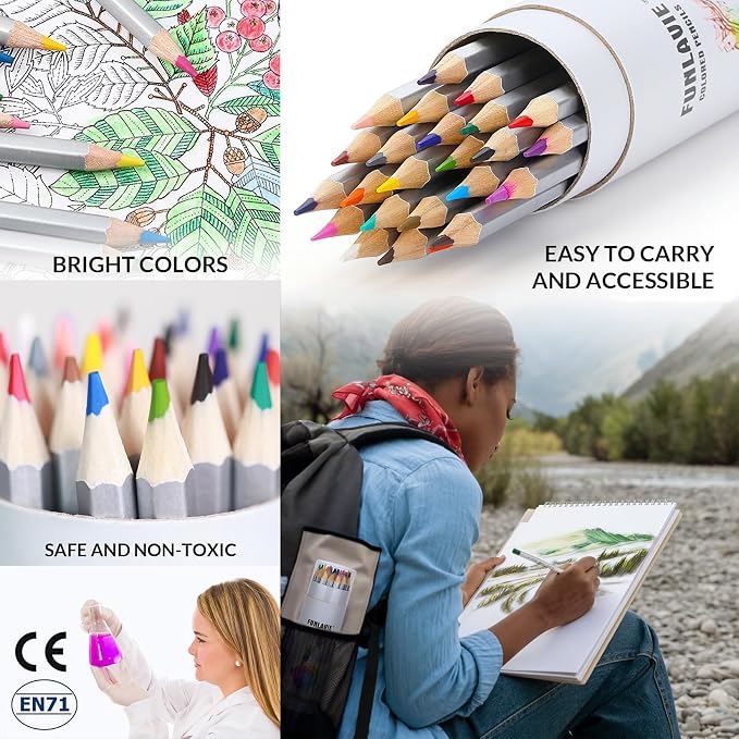 48 Colored Pencils for Adult Coloring Books,Premium Soft Core Coloring Set,Professional Drawing Pencils for sketching & Painting, Art Supplies for Artists,Oil-Based with Sharpener