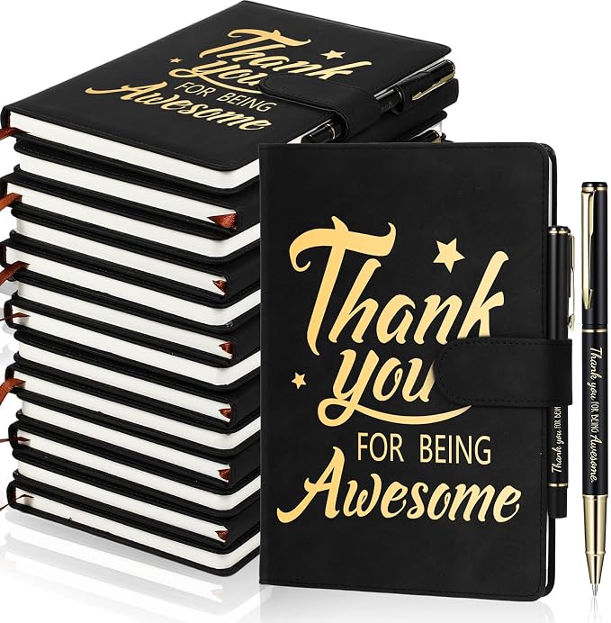 Qilery 28 Pcs Team Appreciation Gifts Bulk Employee Thank You Gift A5 Leather Journal Notebook with Ballpoint Pen for Christmas Student Teacher Volunteer Management(Awesome)