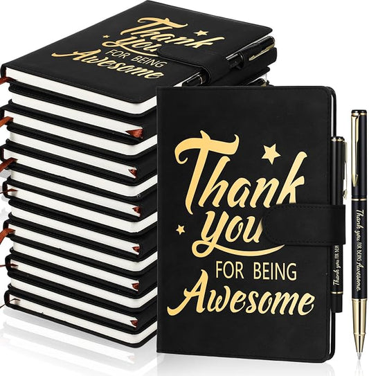 Qilery 28 Pcs Team Appreciation Gifts Bulk Employee Thank You Gift A5 Leather Journal Notebook with Ballpoint Pen for Christmas Student Teacher Volunteer Management(Awesome)
