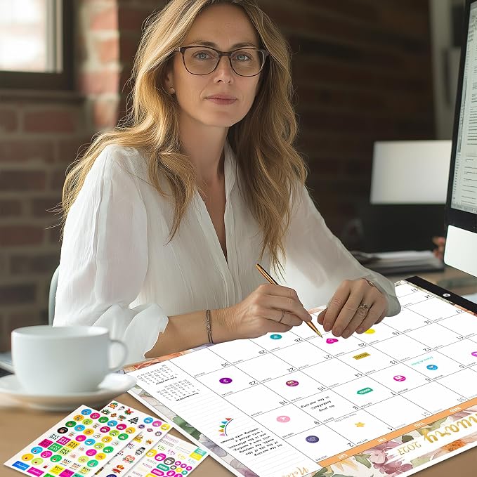 Gannyfer Desk Calendar 2027-2028 - 18 Month Large Desk Calendar, Use January 2027 to June 2028, 22" x 17" Desktop Pad Calendar, Office Supplies Perfect for Planning and Organizing In Your Home, School or Office (6 Stickers Included)