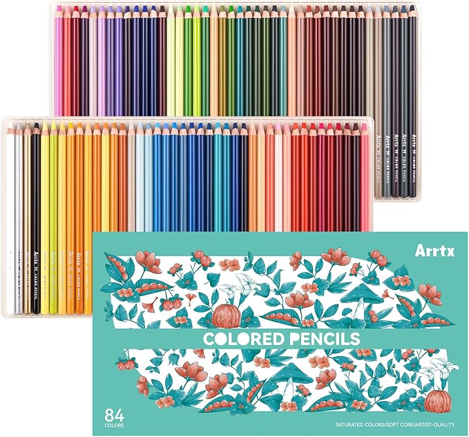 Arrtx 84 Colors Colored Pencils, 5.0mm Extra Thick Soft Core | Artist grade drawing pencils, smooth laydown, easy blending, thick core reduces sharpening stops, ideal for adult coloring, s