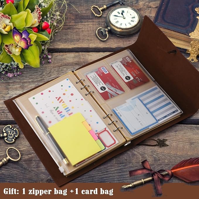 OMEYA Leather Journal Notebook, Refillable Writing Journal Diary Planner for Women Girls (Brown, A5-9.3''×6.3'')