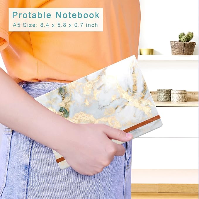 Lined Journal Notebook, Marble Hardcover, Medium 5.7 x 8.4 in, 160 Pages Thick Paper, Cute Aesthetic College Ruled Notebook for Journaling Writing Work Office School Women Men, Gray White Gold