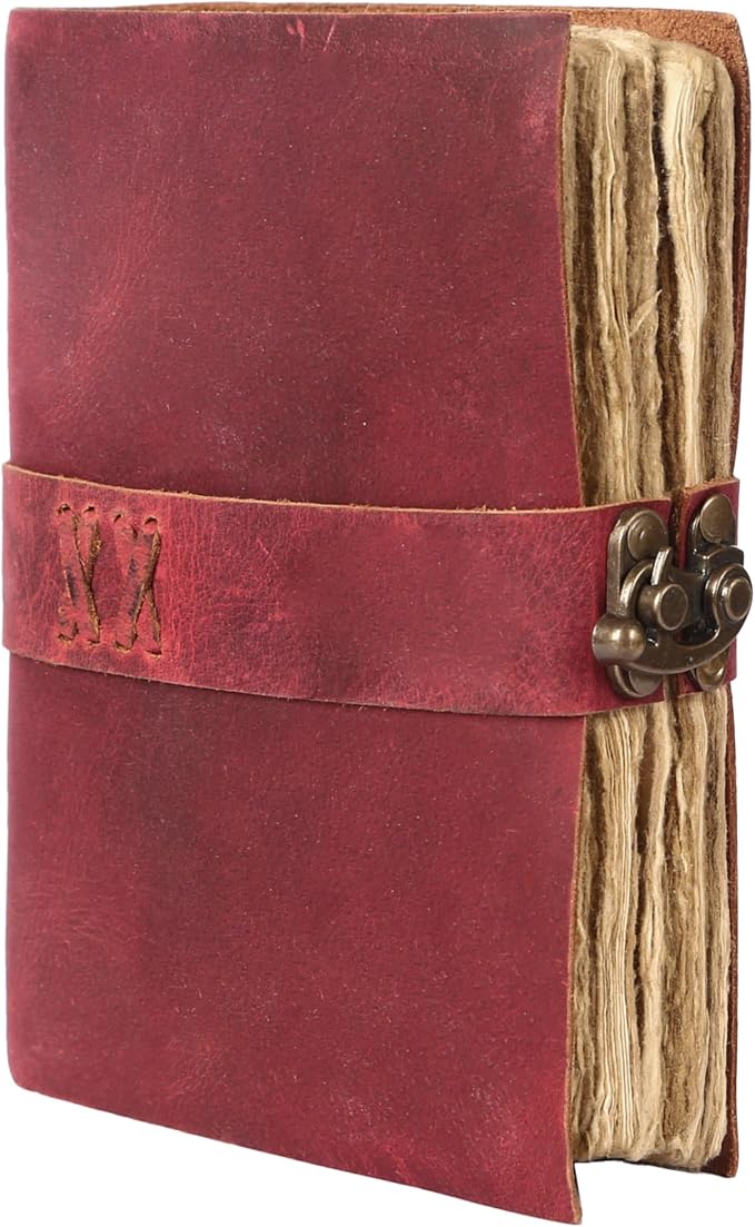 Vintage Leather Journal Handmade Buffalo Deckle Edge Paper – Leather Bound Journal for Women Men Vintage C-Lock Closure Ideal for Writing & Travel for Artists