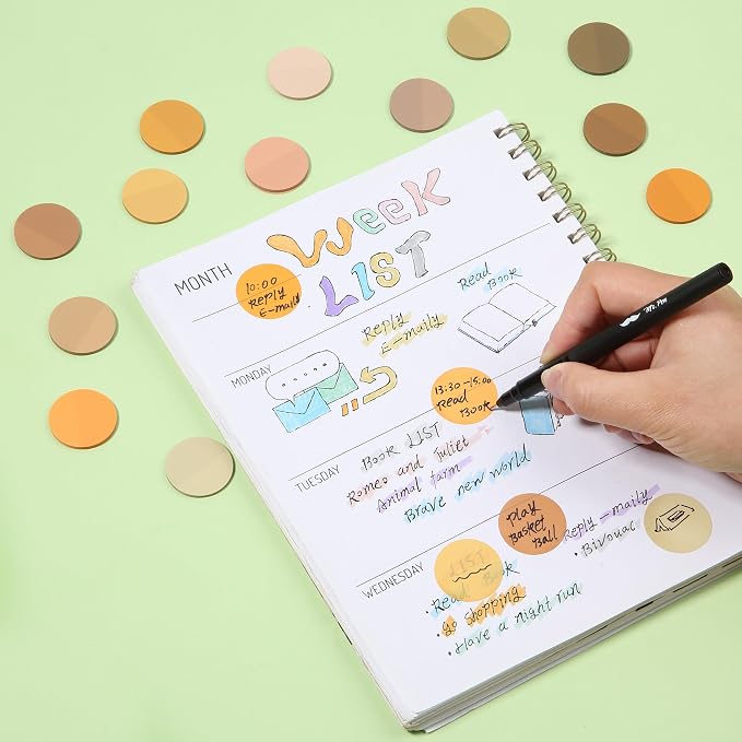 Mr. Pen- Round Transparent Sticky Notes, 1.1” Diameter, 14 Pads, 560 Sheets | Colorful, Water-Resistant See-Through Sticky Notes & Fineliner, Smooth Writing, Note Tabs for Bible Journaling, Studying