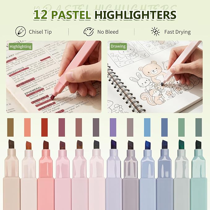 Bible Journaling Kit, Bible Study Supplies for Women | 12 Pastel No Bleed Highlighters, 6 Color Pens, 5 Black Pens, Bible Tabs, Sticky Notes, Pencil Case, Notebook, Christian Gifts