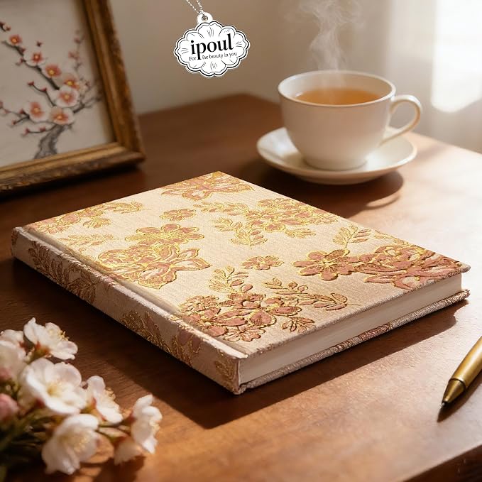 Hardcover Journal, Flower Notebook, A5, 6x8, Lined Pages, Lay-flat, Beautiful Journal for Women, Journal for Writing, Personal Notebook, Self Care Journal, Plum Blossom, Pink, Wintersweet