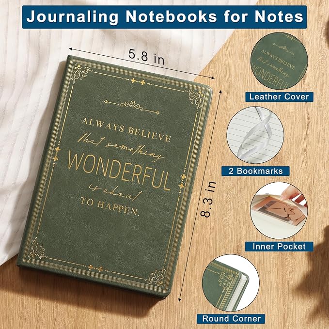 Lined Journal Notebook for Women & Men, Hardcover Leather Journal for Writing,Travel,Business,Work & School, A5 College Ruled Social Notebook for Note Taking, Diary Notepad 200 Pages (Sage Green)
