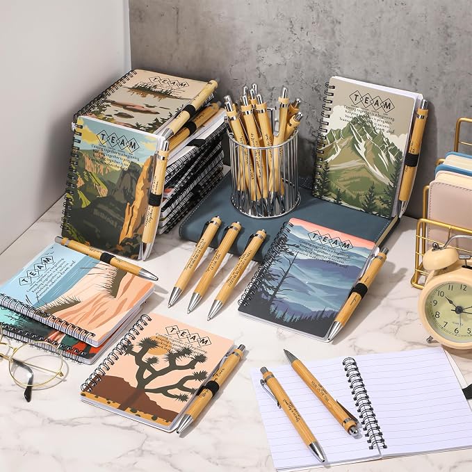 Tenceur 24 Sets Team Appreciation Gifts Bulk Employee Inspirational Scenery Spiral Notebook Ballpoint Pen Back to School Thank You Gift for Team Staff Coworker Teacher Volunteer Office Party Favors