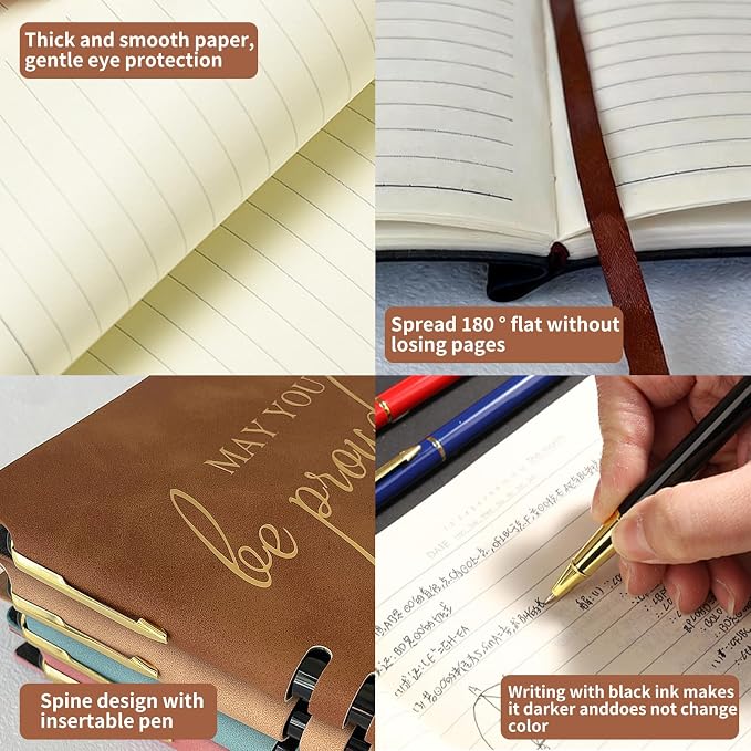 Notebooks Journal with Pens Sets, Christmas Employees Appreciation Gifts Bulk, A5 Leather Inspirational Notebook for Coworker Teacher Nurse Thank You Gifts, Brown