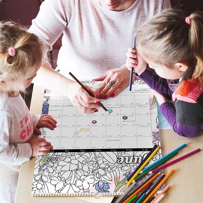 Ospelelf Large Spiral Wall Calendar 2026-2027, 22'' x 17'' Monthly Coloring Calendar, 18 Month Painting Calendar for Family, Kids, Use Jan 2026 - June 2027, Floral