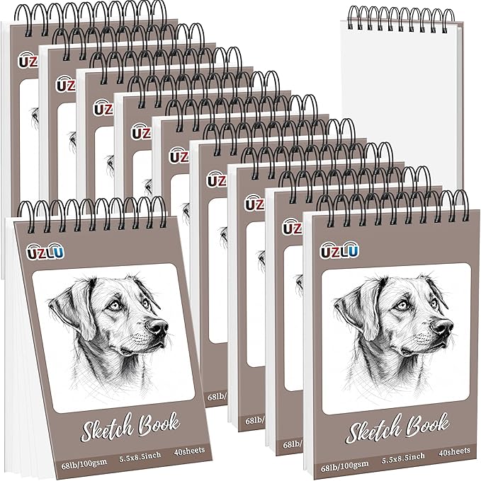 10 Pcs Sketch Books Bulk 5.5 x 8.5 in 400 Sheets Top Spiral Bound Sketch Pad Drawing Paper 40 Sheets Each Acid Free Mixed Media Sketchbook 68lb/100gsm Art Supplies for Beginner Artist