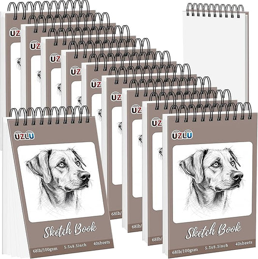10 Pcs Sketch Books Bulk 5.5 x 8.5 in 400 Sheets Top Spiral Bound Sketch Pad Drawing Paper 40 Sheets Each Acid Free Mixed Media Sketchbook 68lb/100gsm Art Supplies for Beginner Artist
