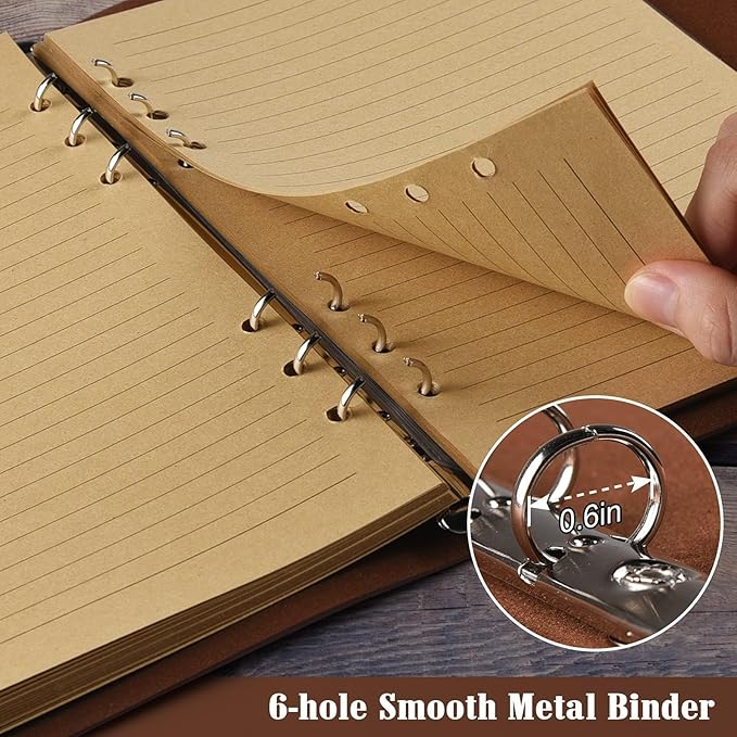 OMEYA Leather Journal Notebook, Refillable Writing Journal Diary Planner for Women Girls (Brown, A5-9.3''×6.3'')