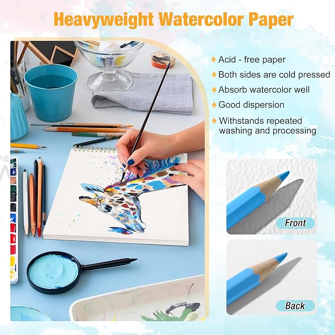 3-Pack Small Watercolor Sketchbook, 3.5" x5.5”(140lb/300g), Spiral Bound with Tear Line. Artist Water Color Paper, Portable Travel Notebook for Watercolor or Quick Sketch - Ideal for Kids & Adults
