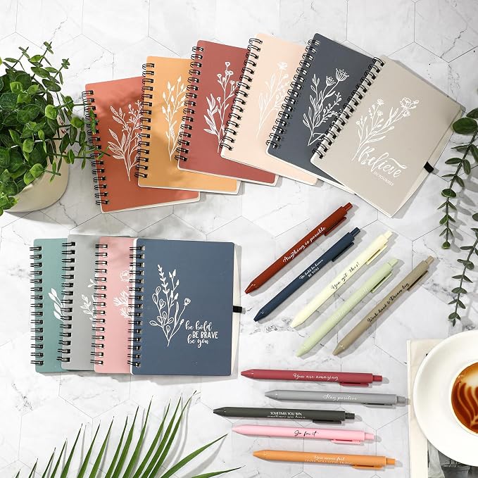 Resurhang 40 Pcs 20 Sets Inspirational Small Spiral Notebooks Pens, Morandi | Back to School Gifts for Teacher Students, Employee Appreciation Gifts Bulk, Mini Flower Pocket Journals, for Office Staff