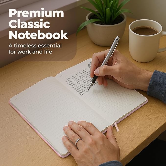 Lined Leather Bound Journal Notebook, A5 Hardcover Journals for Men & Women | 5.8x8.3" Pink Journal - Thick 300 Pages College Ruled Paper - Personal and Professional Note Book for Writing & Journaling