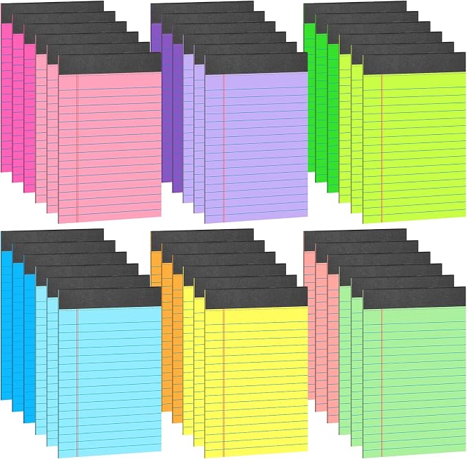 Oleitodh 36 Pack Legal Pads 5 x 8 Inch Multicolor Wide Ruled Notepads | 12 Color Memo Pads with 30 Sheets Each, Perforated Lined Writing Paper with Sturdy Backboard for Office, School, Study